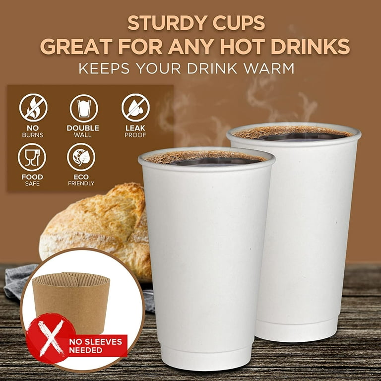 [500 Pack] Disposable Coffee Cups - 16 oz White Double Wall Insulated To Go  Coffee Cups - Kraft Paper Cups for Chocolate Tea, Espresso, and Cocoa