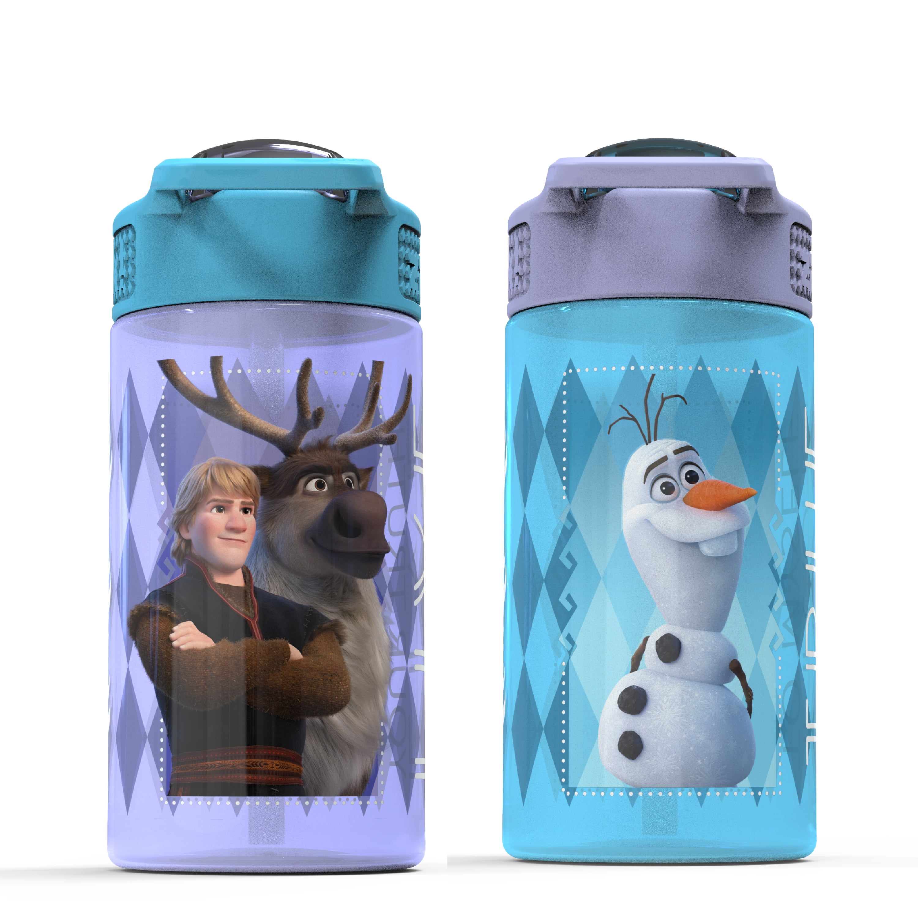Zak Designs Frozen 2 Anna & Elsa Movie Durable Plastic Water Bottle ITH Interchangeable Lid and Built-in Carry Handle, 18 oz