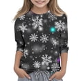 thumbnail image 2 of YUNAFFT Girls Christmas Print Casual 3/4 Sleeve Round-Neck Blouses & Shirts Cotton-Like Comfort Fit Elastic 4-14Y, 2 of 7