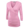 thumbnail image 2 of Made by Johnny Women's Deep V-Neck 3/4 Sleeve Slim Fitted T-Shirt Casual Cross Surplice Wrap Tops XL PINK, 2 of 6