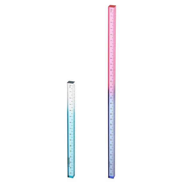 Uxcell 2 piezas de reglas rectas de acrílico transparente de 15/30 cm, regla plástica tridimensional transparente con degradado, herramienta de medición en forma de cubo para oficina, azul/azul rosa
