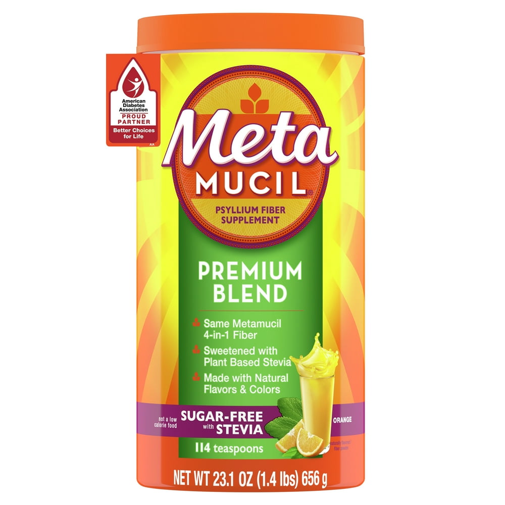 Metamucil Psyllium Stevia Fiber Supplement Powder, Orange, 114 Tsp