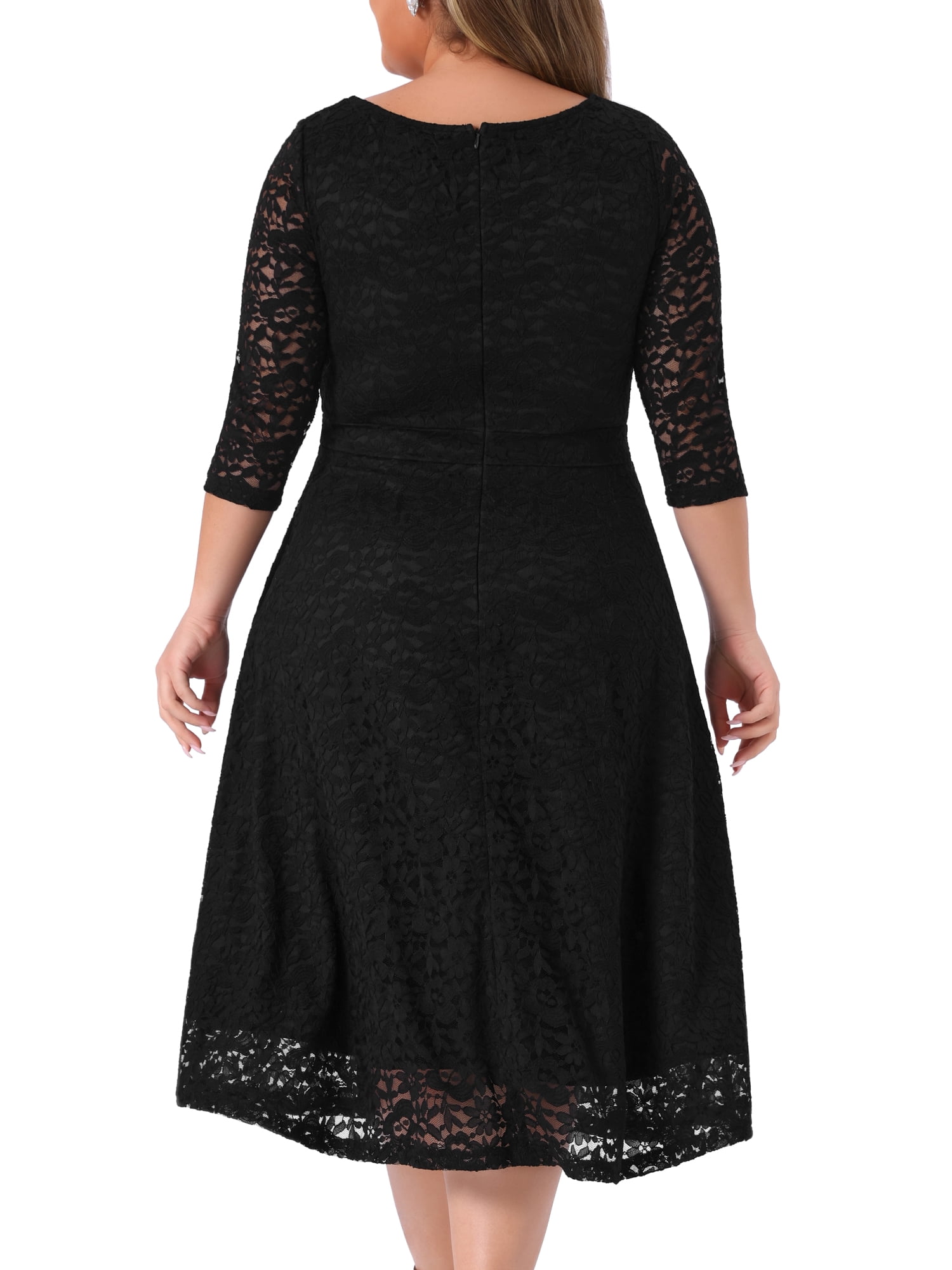 DARING DIVA Women's Plus Size Floral Lace 3/4 Sleeves Pocket Cocktail Dress 1X Black