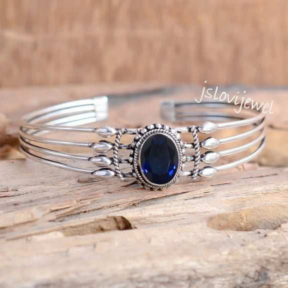 Tanzanite Bangle, Blue Stone 925 sterling silver Cuff, Birthstone Bracelet For Unisex