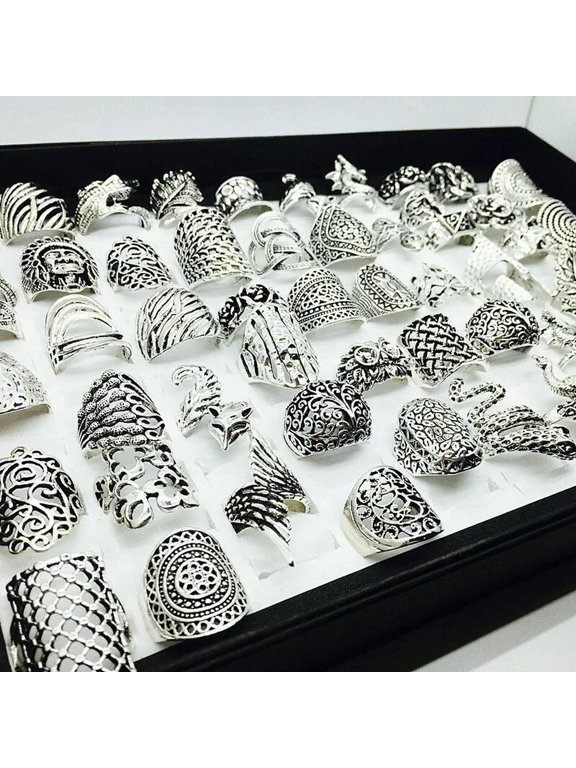 Wholesale 20pcs/lot Vintage Carved Flower Silver Plated Jewelry Rings For Women