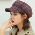 thumbnail image 6 of SikaFu Women Men Wool Felt Berets High Quality Autumn Winter Hat Thick Warm Unisex Octagonal Newsboy Cap Retro Plaid Beret Cap, 6 of 6