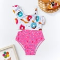 thumbnail image 2 of LIIPEE Girls Swimwear Summer Cute Cartoon Doughnut Printed Ruffled Sleeveless Spaghetti Strap Bodysuit Swimsuit Child Versatile Bathing Suit,Pink,3-4 Years, 2 of 3