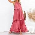 thumbnail image 2 of Womens Dresses Summer Sleeveless Long Solid Color Loose Halter Neck Ruffle Maxi Beach Casual Dress Pink M, 2 of 8