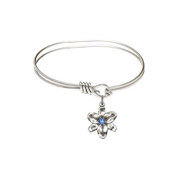 5 3/4 inch Oval Eye Hook Bangle Bracelet w/ Chastity medal charm w/ September Blue Swarovski Crystal
