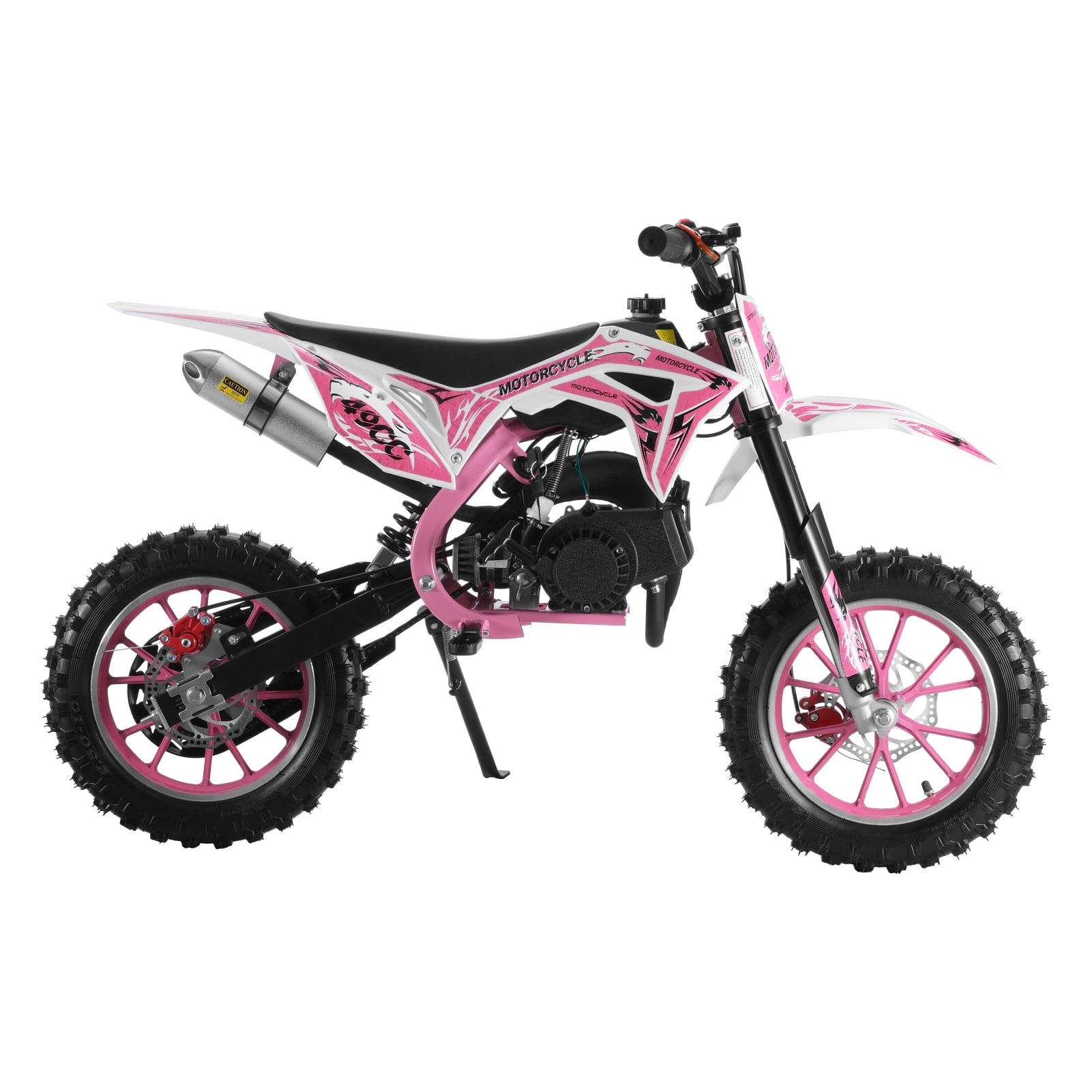 Fompes Dirt Bike, 49cc 2-Stroke Gas Mini Bike for Kids Off Road Mini Motorcycle with Front Fork and Shock Absorption, Up to 25Mph, Pink