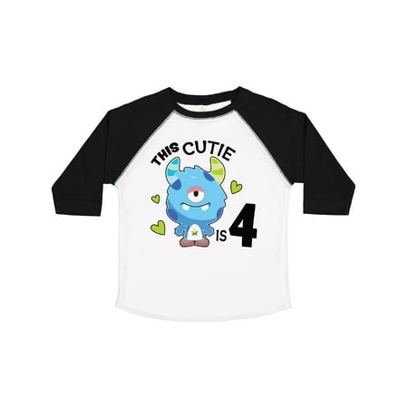 

Inktastic This Cutie is 4 with Cute Blue Monster and Hearts Boys Toddler T-Shirt
