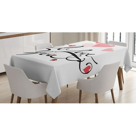 

I Love You Tablecloth Handwritten Illustration Swirly Designed Calligraphy with Pink and Red Hearts Rectangular Table Cover for Dining Room Kitchen 60 X 90 Inches Multicolor by Ambesonne