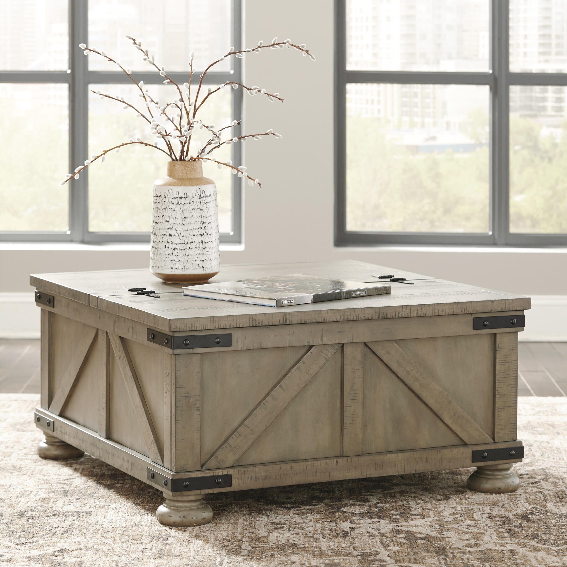 Signature Design by Ashley Casual Aldwin Coffee Table With Storage  Gray
