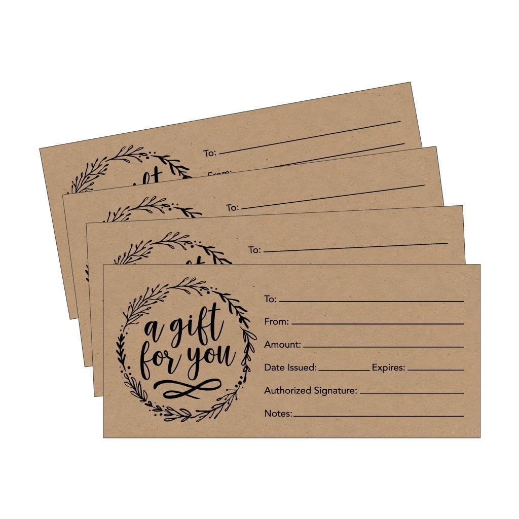 25 4x9 Rustic Cute Blank Gift Cards For Business, Modern Restaurant, Spa, Beauty Makeup Hair Salon, Wedding, Bridal, Baby Shower Print Custom Personalized Bulk Template Kit Forms Printable - Walmart.com