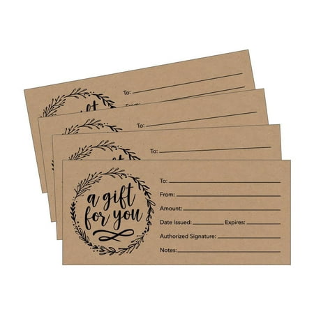 25 4x9 Rustic Cute Blank Gift Certificate Cards For Business, Modern Restaurant, Spa, Beauty Makeup Hair Salon, Wedding, Bridal, Baby Shower Print Custom Personalized Bulk Template Kit Forms (Best Employee Award Certificate Templates)