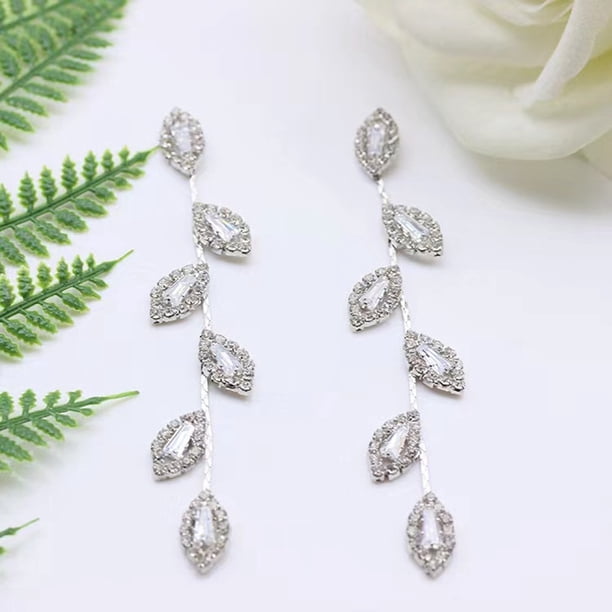 Pendientes plateados colgantes de hojas, pendientes elegantes y largos