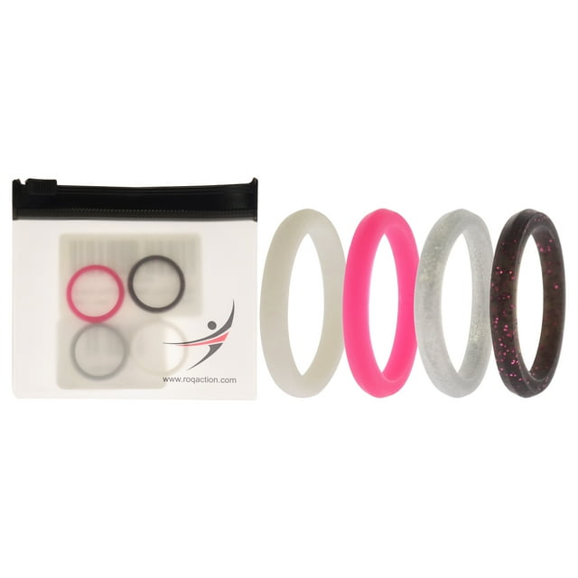 Juego de anillos de boda de silicona con puntos apilables - Rosa por ROQ para mujer - Anillo de 4 x 6 mm
