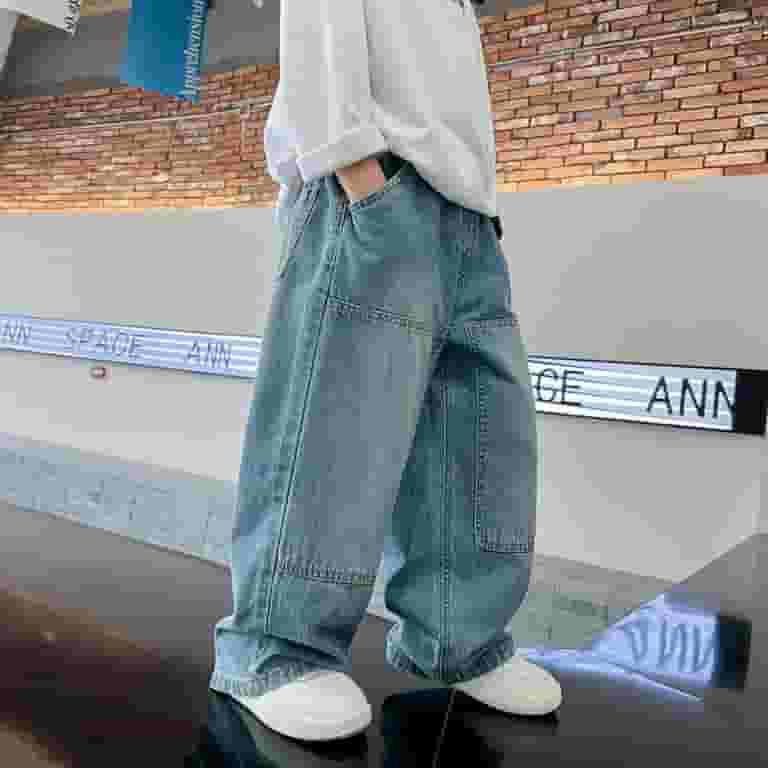 福袋 セール Boys Pants Denim Leg Wide Children Teenage New Jeans Cargo Clothing