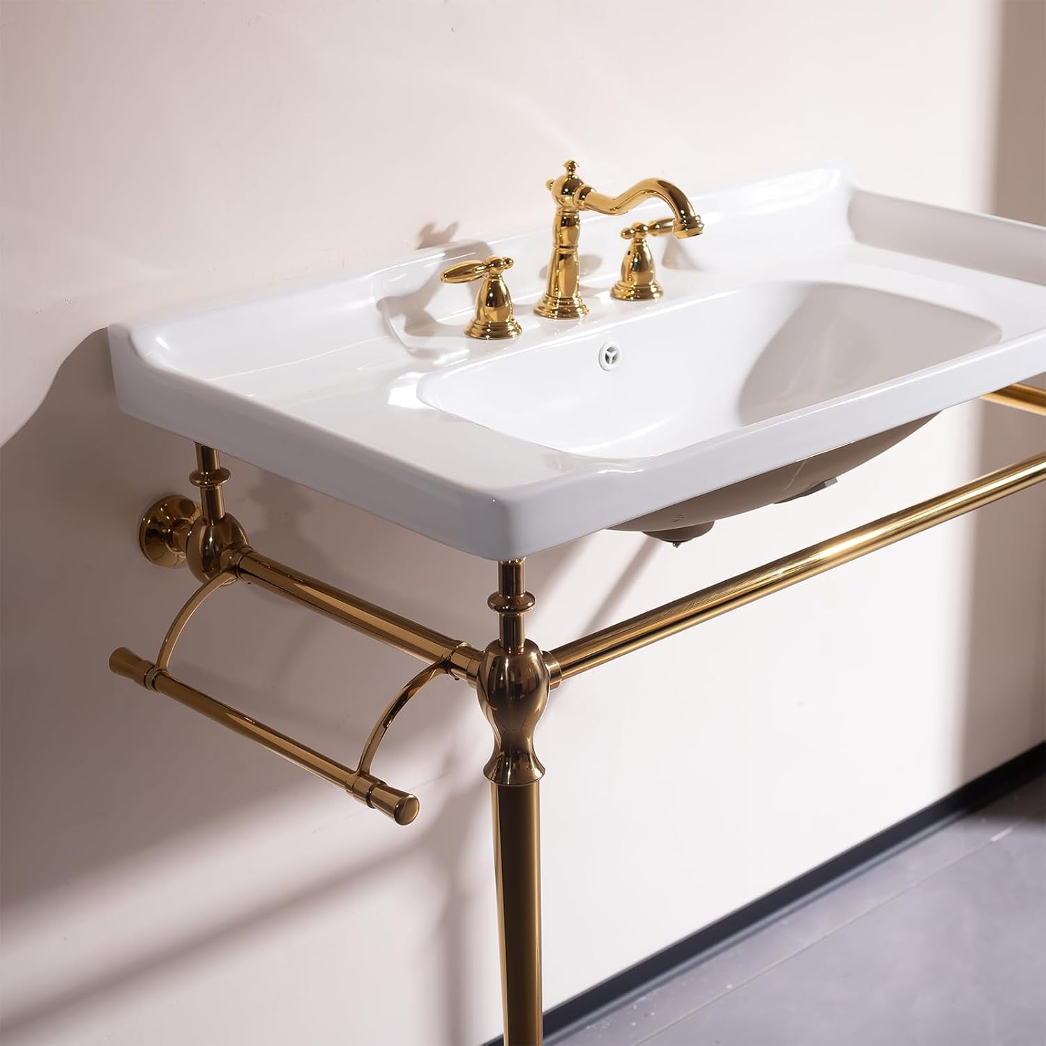 36"Console Bathroom Sink, Freestanding Console Sink With Stainless Brushed Gold Legs, Modern Bathroom Vanity with 3 Tap Holes