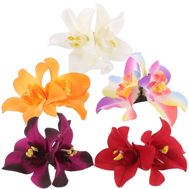 5 pinzas para el pelo con flores hawaianas para mujer y niña, accesorios tropicales para disfraces.