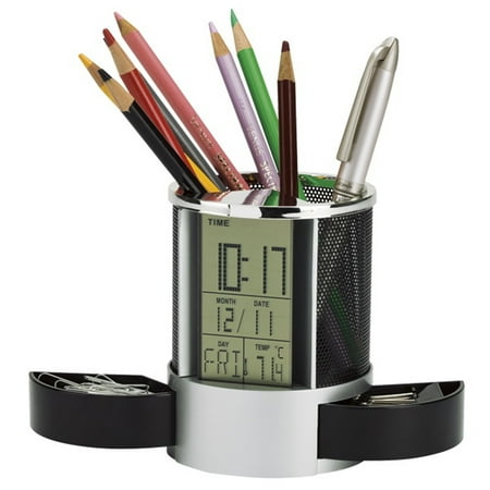 Mesh Pen Pencil Holder Digital Lcd Desk Alarm Clock Mesh Pen Pencil Holder Digital Lcd Desk