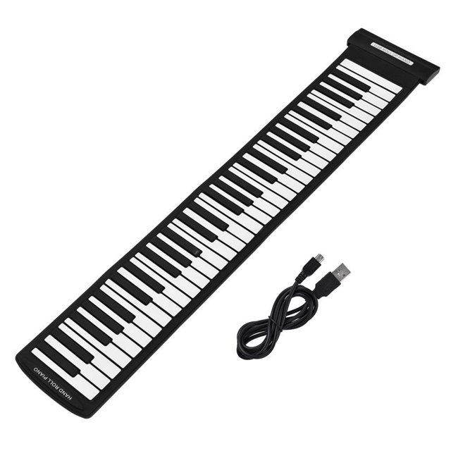 Kearding Piano enrollable portátil de 61 teclas, teclado electrónico MIDI USB, Piano enrollable a mano Cables de audio/vídeo