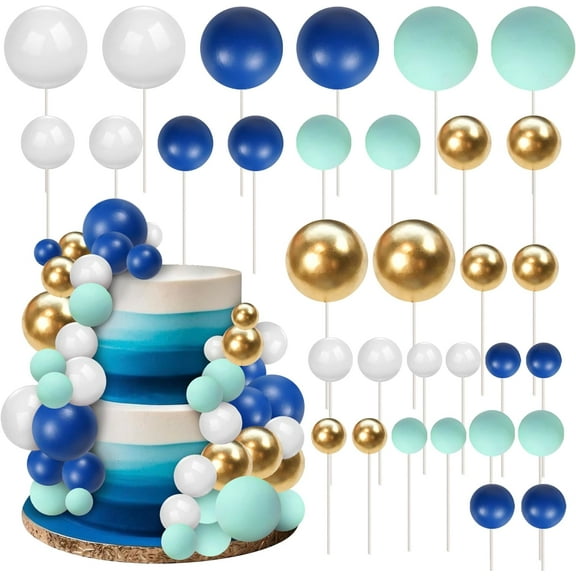 32Pcs Ball Cake Topper Sticks Mini Balloons for Cake Decorating Supplies Foam Balls Cake decorations for Baby Shower Cake Birthday Cake Toppers Decorations