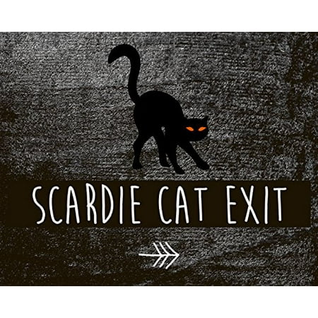 Scardie Cat Exit Print Black Cat Arrow Picture Black and White Creepy Halloween Wall Decoration Seasonal Poster