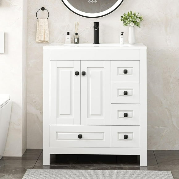 GAZHOME Bathroom Vanity with Sink , Modern Thickened Bathroom Storage Cabinet, 30 inch