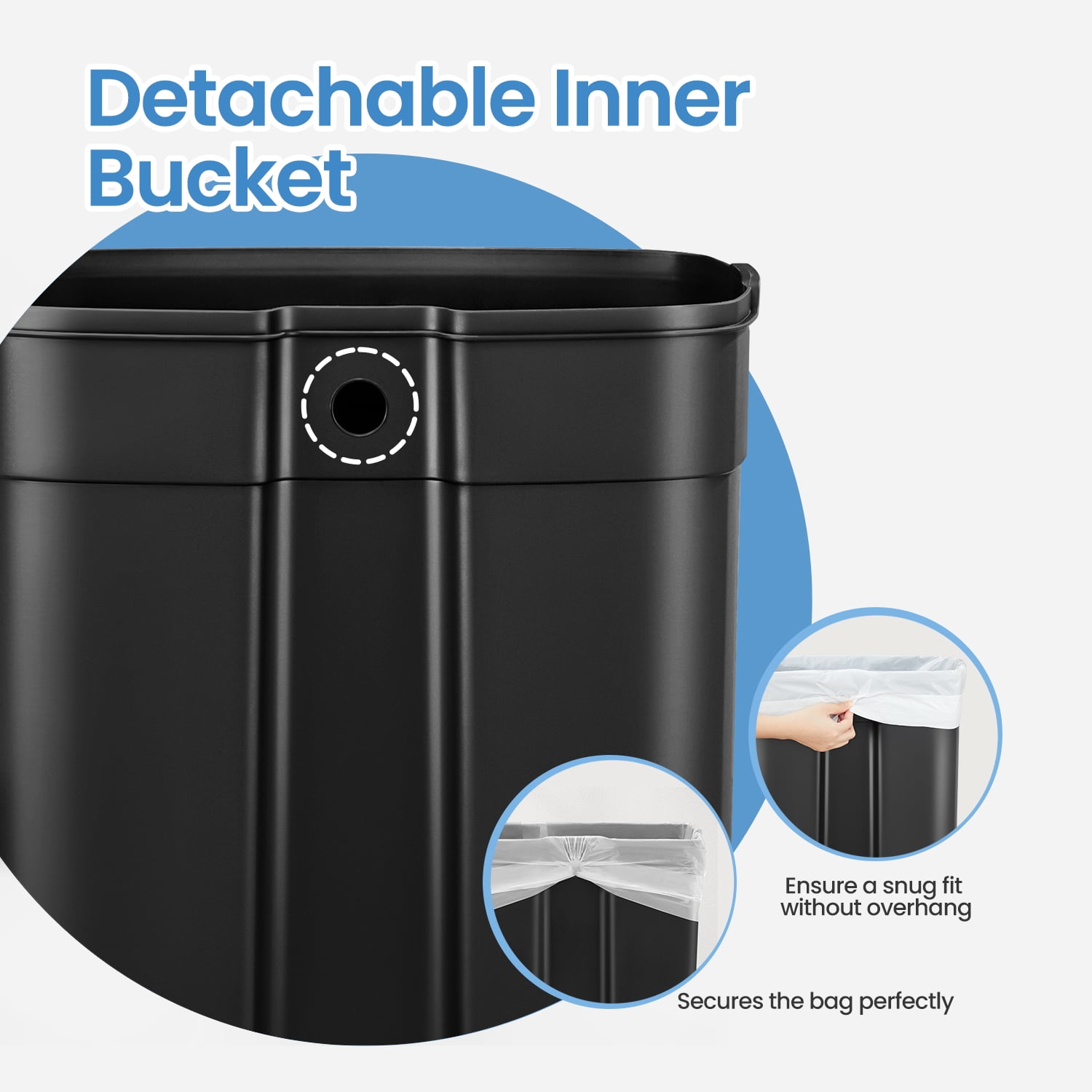 LEDREM Stainless Steel 13 Gallon Step Trash Can , Soft-Close Lid with Odor Seal & Inner Bucket , Kitchen Recycling Bin ,Silver