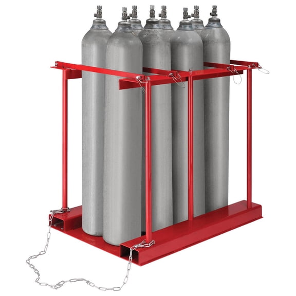 Global Industrial 270219 Forkliftable Cylinder storage Caddy with Stationary for 8 Cylinders, Red