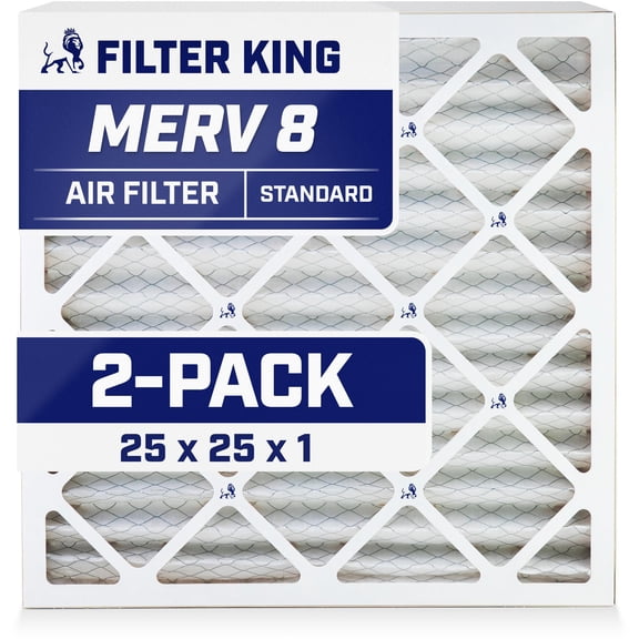 Filter King 25x25x1 Air Filter | 2-PACK | MERV 8 HVAC Pleated A/C Furnace Filters | MADE IN USA | Actual Size: 24.5 x 24.5 x .75"