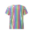 thumbnail image 2 of inlzdz Kids Boys Girls Metallic Shiny Dance T-Shirt Tops Short Sleeve Shirts Jazz Hip Hop Streetwear Colorful 150, 2 of 7