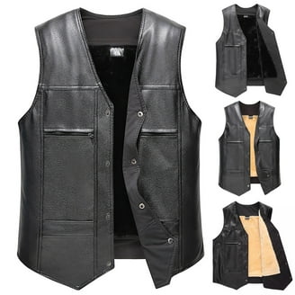 APEXFWDT Mens Motorcycle Faux Leather Vests Classic Black Riding