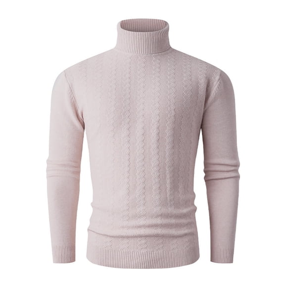 Men Turtleneck Cable Knit Sweater Long Sleeve Pullover Classic Fit Solid Color Top
