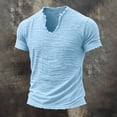 thumbnail image 6 of Homeyce Men's Cotton Linen Short Sleeve Shirts Vintage Distressed T Shirts Raw Edge V Neck Basic Tee Tops,Blue L, 6 of 6