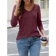 thumbnail image 2 of Womens T Shirts V Neck Long Sleeve Casual Tops Soft Solid Basic Tee, 2 of 6
