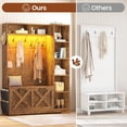 thumbnail image 5 of Farmhouse Hall Tree with 10 Coat Hooks, Bench and Shoe Storage, Entryway Bench with Flip Drawers, 7 Shelves and Led Lights for Entryway, Hallway, 5 of 7