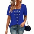 thumbnail image 2 of Womens Summer Tops Trendy 2 in 1 Blouses Short Sleeve Shirts Casual T Shirts Beach Vacation Clothes (L, Blue), 2 of 5