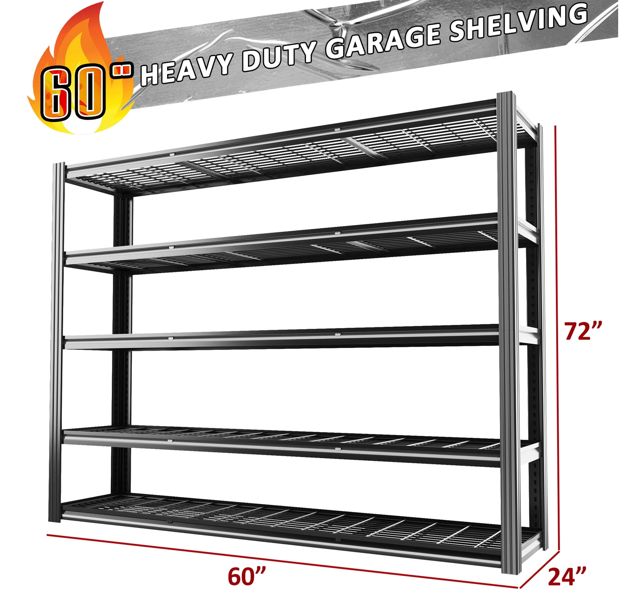 VDEVY 60"W Heavy Duty Shelving 3000LBS Steel Shelving Adjustable Garage Storage Industrial Shelf,60"W x 24"D x 72"H