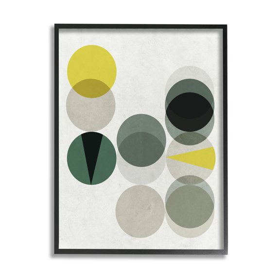 Stupell Industries Earth Tone Layered Circular Shapes Green Grey Abstract Painting Black Framed Art Print Wall Art, 16 x 20