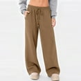 thumbnail image 2 of Women Fleece Lined Wide Leg Sweatpants Wide Leg Drawstring Elastic High Waisted Pants Loose Casual Lounge Travel Pants Khaki S, 2 of 6