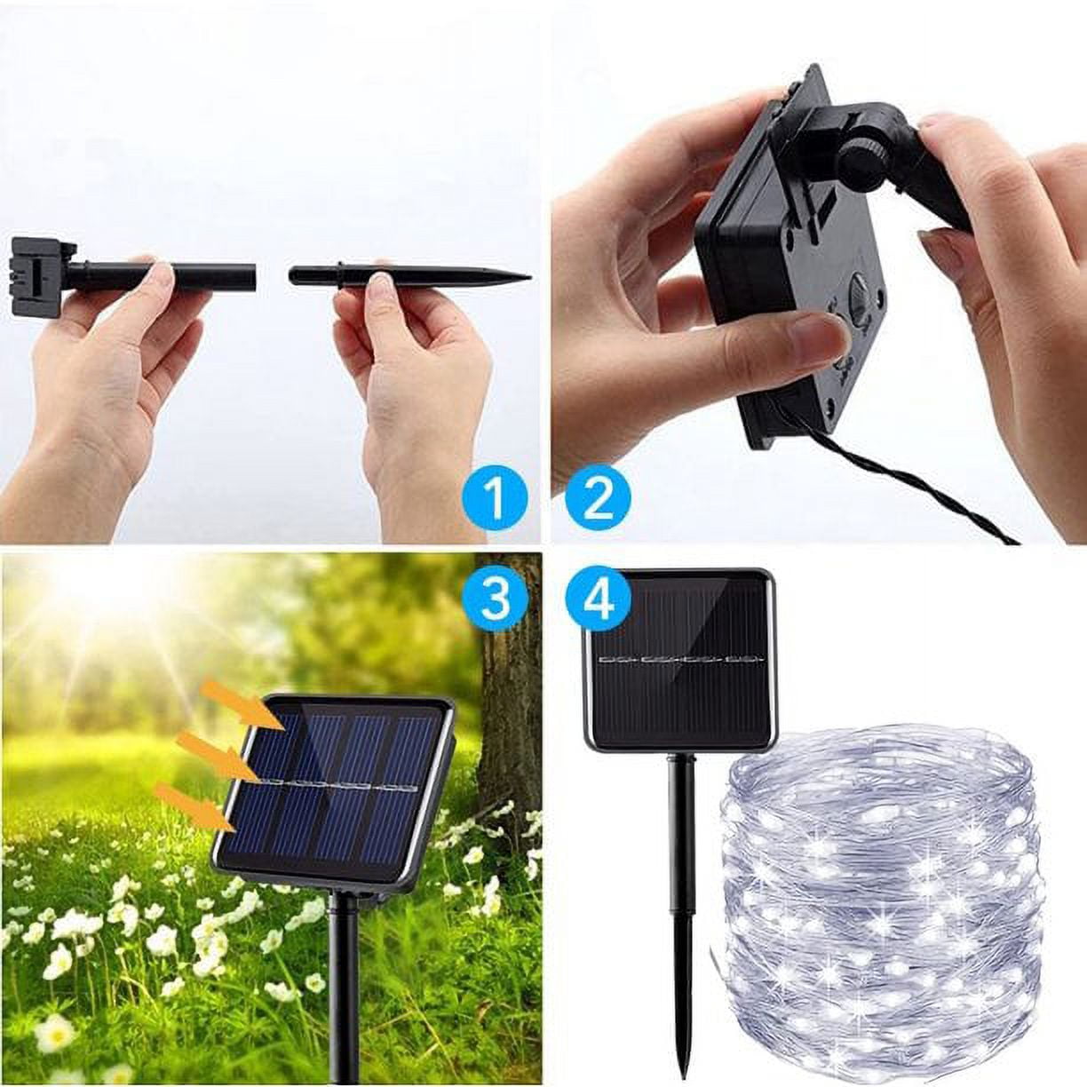 GHODEC 2 Pack 100LED Solar String Lights Outdoor Waterproof,Each 33ft Solar Powered Outside Fairy Lights,Solar Christmas Lights with 8 Modes for Garden Patio Yard Decor,Cool White