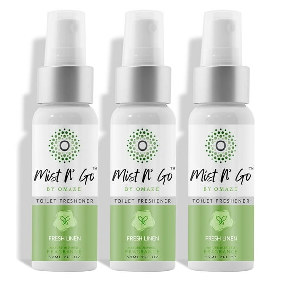 MIST N' GO By OMAZE Refresh Toilet Spray | Bathroom Spray Odor Eliminator | Toilet Smell Eliminator Deodorizer - Fresh Linen (2Oz x3)