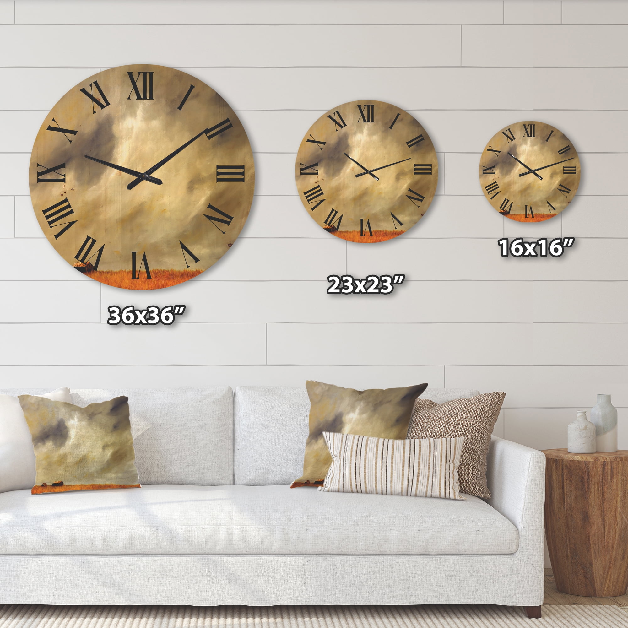 Designart 'Desert Farmhouse Under Cloudy Sky I' Farmhouse Wood Wall Clock