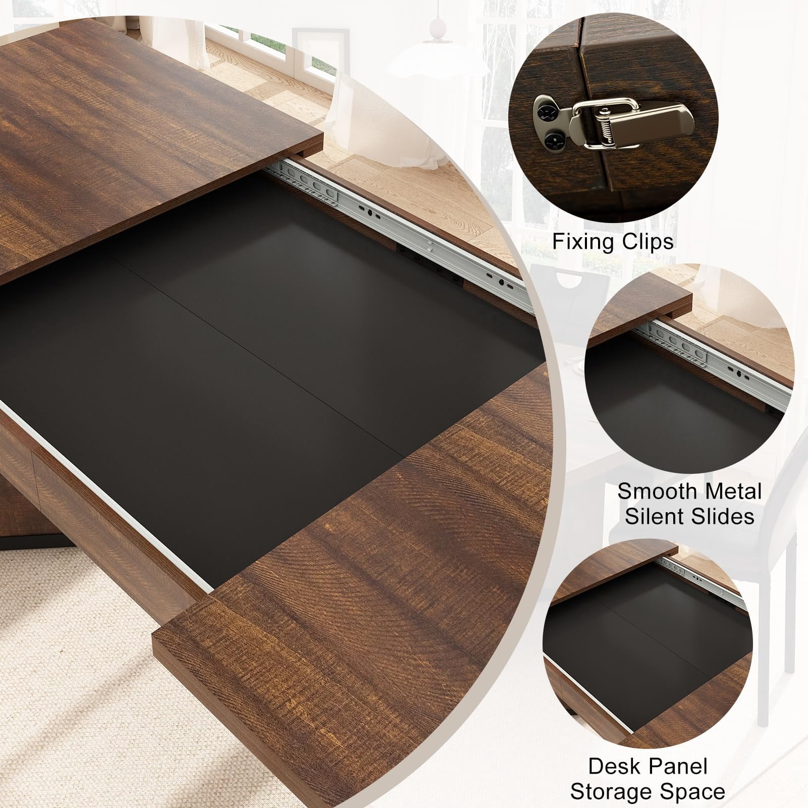 Blotout Extendable Dining Table for 6-10 Person, 59'' to 86.6'' Modern Farmhouse Wooden Kitchen Table, Rectangle Expandable Dining Room Table, Large Expanding Table (Rustic Brown)