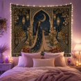 thumbnail image 2 of Moonlit Woman Within a Symmetrical Peacock Garden, Mystical Fantasy for Peacock Lovers, Moon Garden Decor, Housewarming Gift, Tapestry Wall Hanging for Bedroom and Studio, 2 of 7