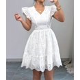 thumbnail image 4 of Womens Summer Lace Dresses Eyelet Casual Flowy Babydoll Swing Short Sleeve V Neck Tunic Dress White S, 4 of 10