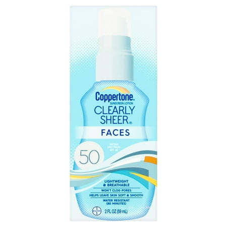 Coppertone Clearly Sheer Faces Sunscreen Lotion Broad Spectrum, SPF 50, 2 fl (Best Affordable Sunscreen For Face)