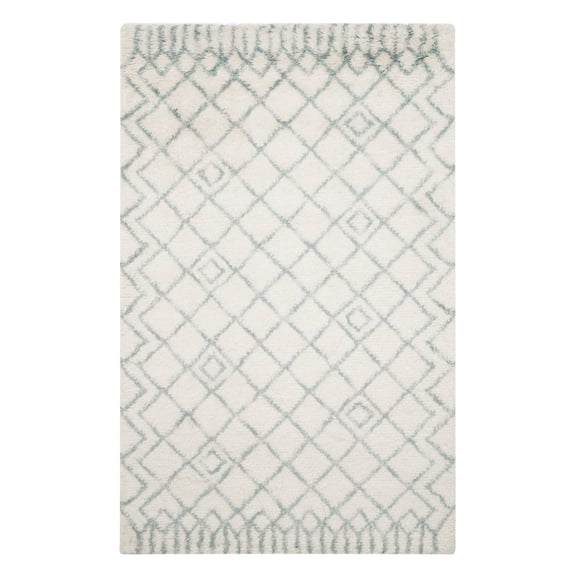 SAFAVIEH Casablanca Wilmer Abstract Shag Area Rug, Ivory/Blue, 4' x 6'